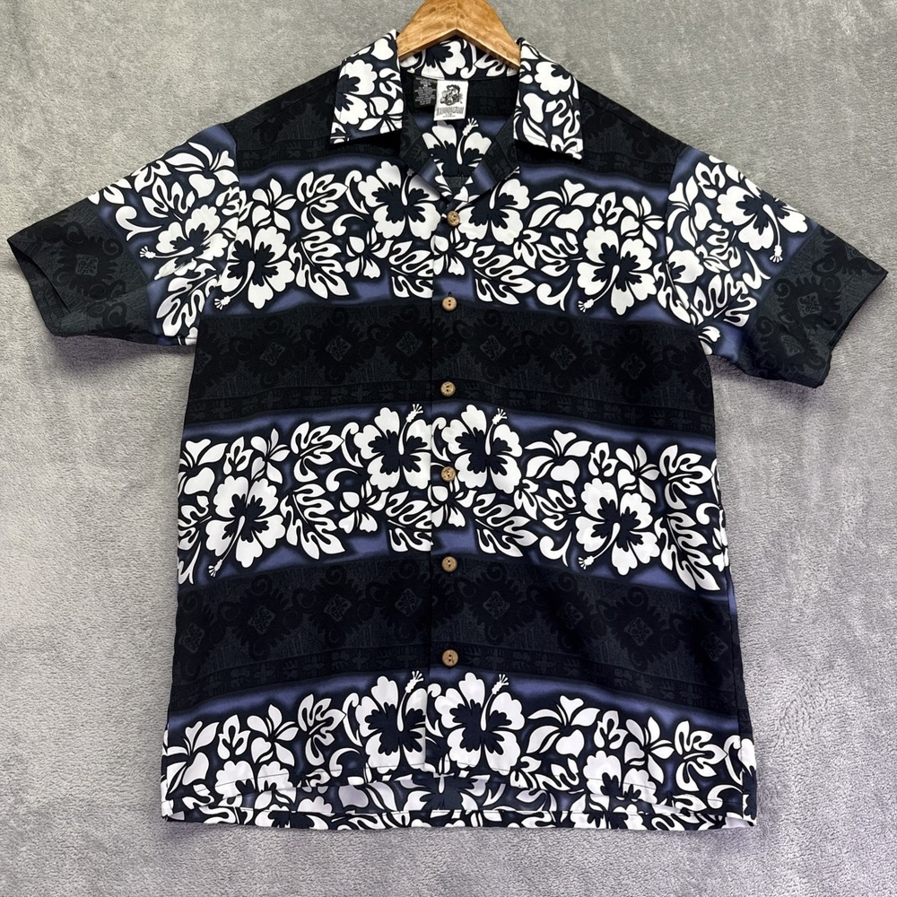 Kennington LTD California Shirt Mens Medium Black Floral Button-Up Hawaiian - Picture 1 of 9